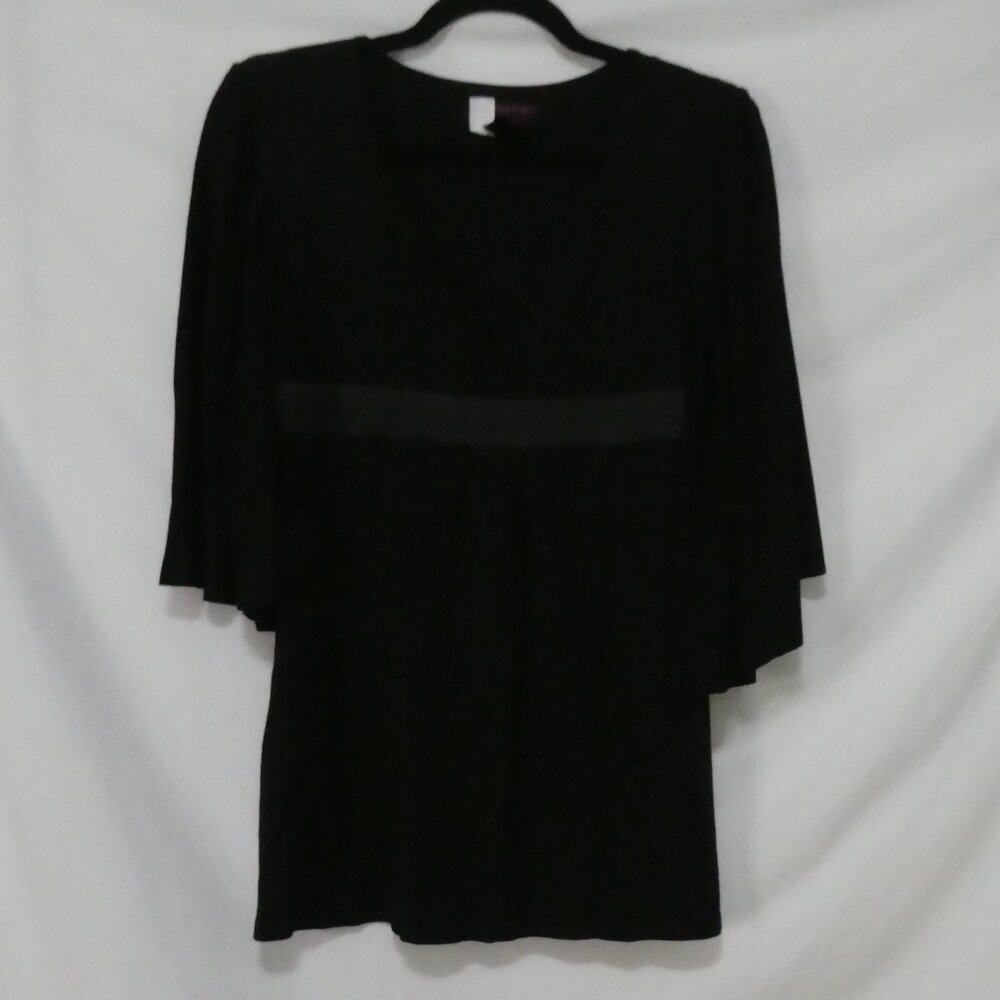 PLASTIC P2P 17 inches measured Black V-Neck Pullover Shirt With Bell Sleeves